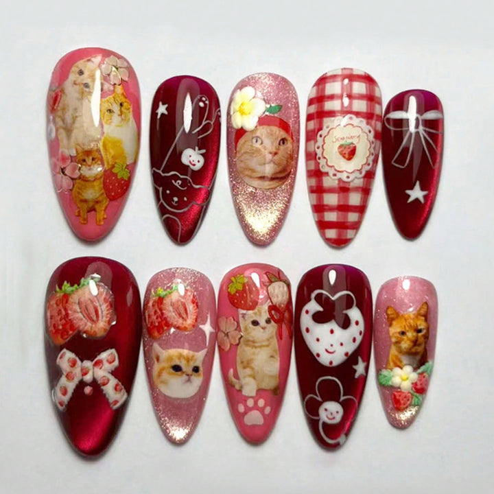 Cat-Themed Artistic Press-On Nail Set Stornfield