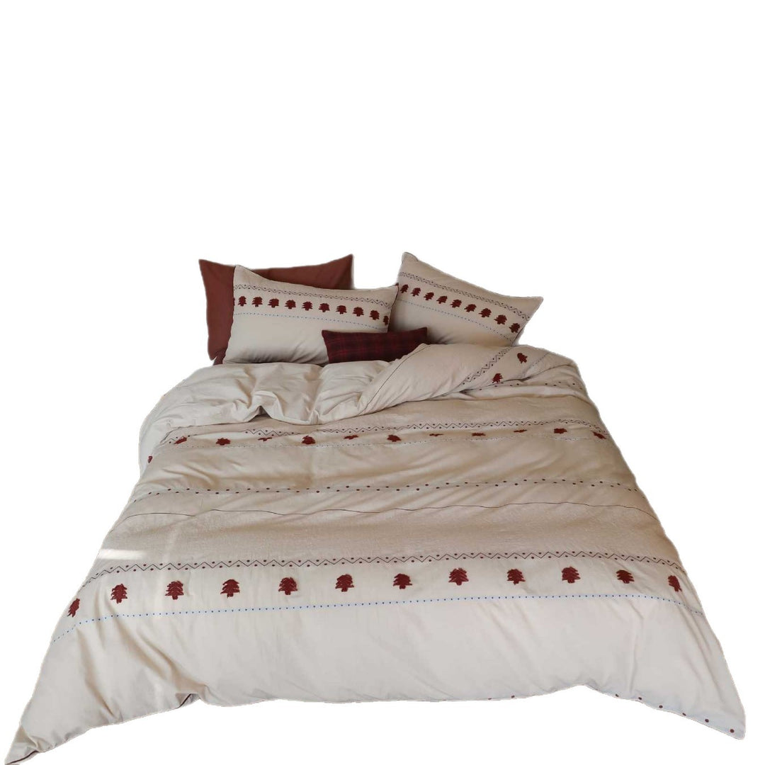 Botanical Embroidered Cotton Sateen Duvet Cover Set with Reversible Lined Pillowcases