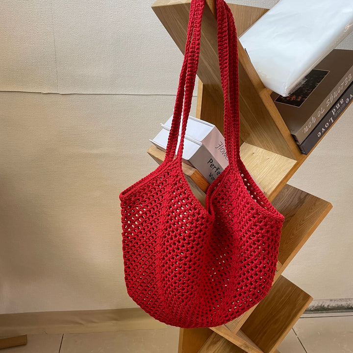 Hand-knotted tote bag in modern net design Stornfield