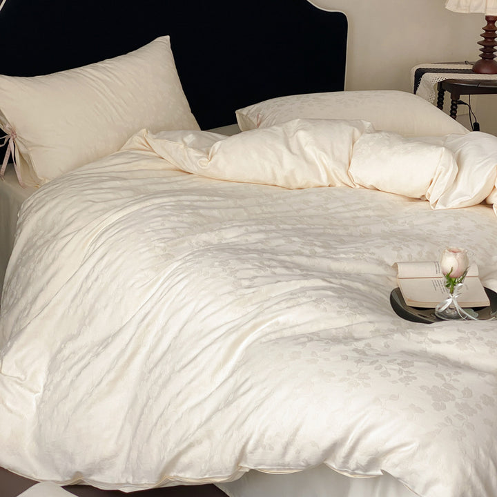 Embroidered Jacquard Floral Duvet Cover Set with Tie-Closure Pillow Shams