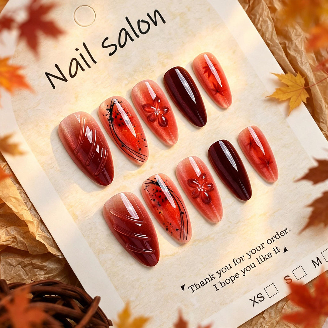 Artistic Press-On Nail Set with Cherry Blossom Design Stornfield
