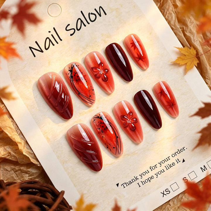 Artistic Press-On Nail Set with Cherry Blossom Design Stornfield