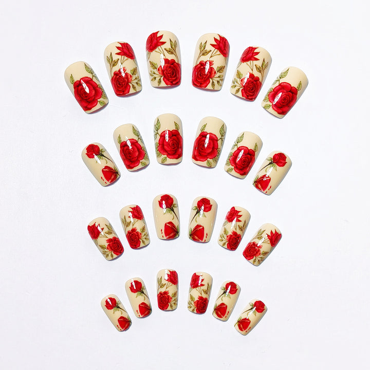 Artificial nails with romantic rose motifs Stornfield