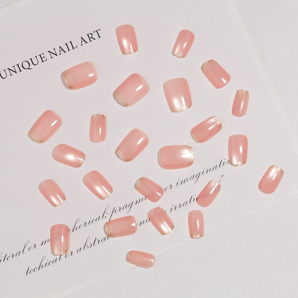Glossy French Tip Press-On Nails with Shimmer Effects Stornfield