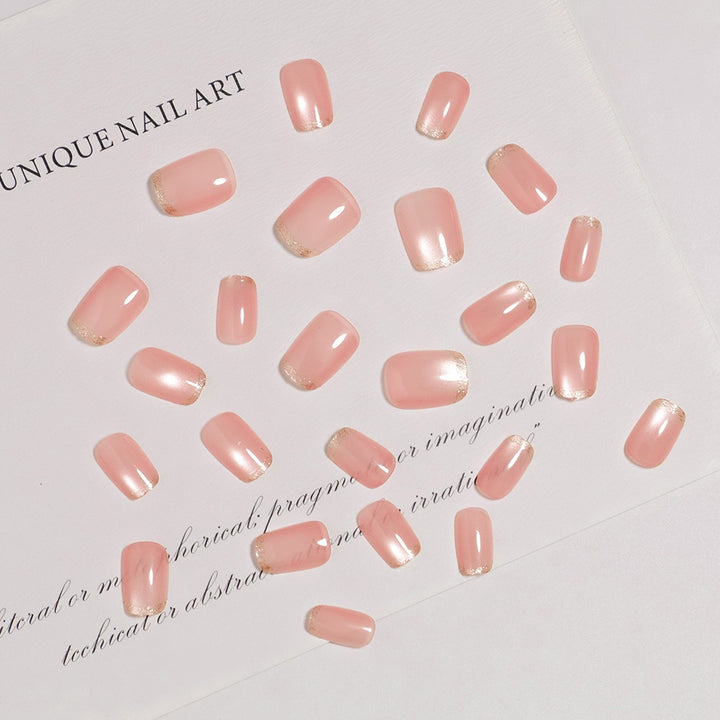 Glossy French Tip Press-On Nails with Shimmer Effects Stornfield