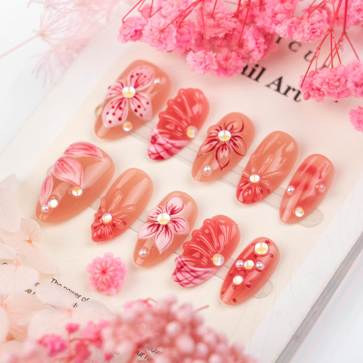 Floral Design Press-On Nails Set