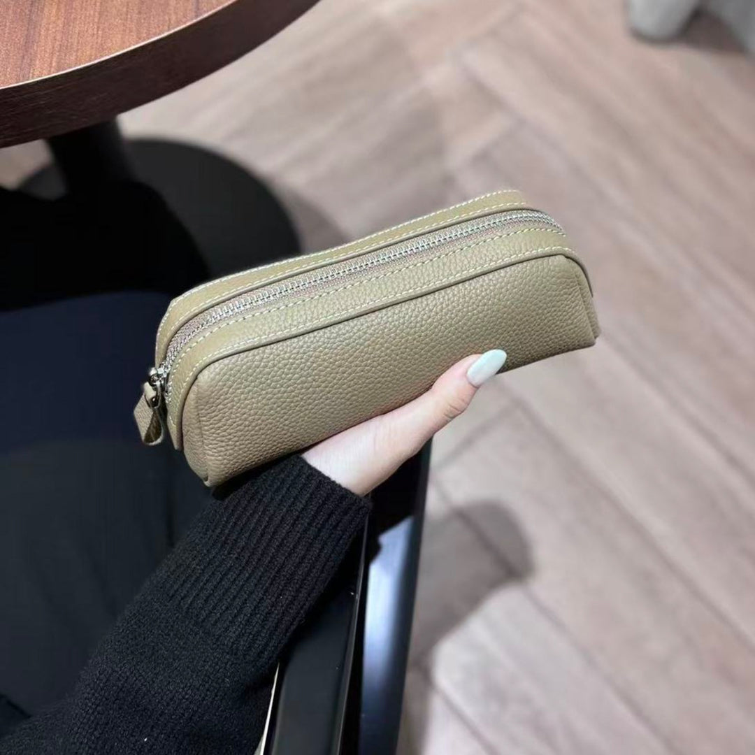 Premium Textured Leather Zippered Pencil Case