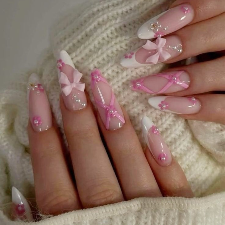 False nail set with playful 3D details and elegant accents Stornfield