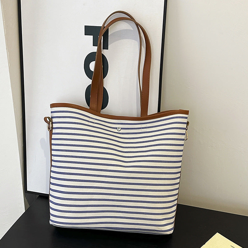 WoStriped Canvas Beach Tote Bag Stornfield