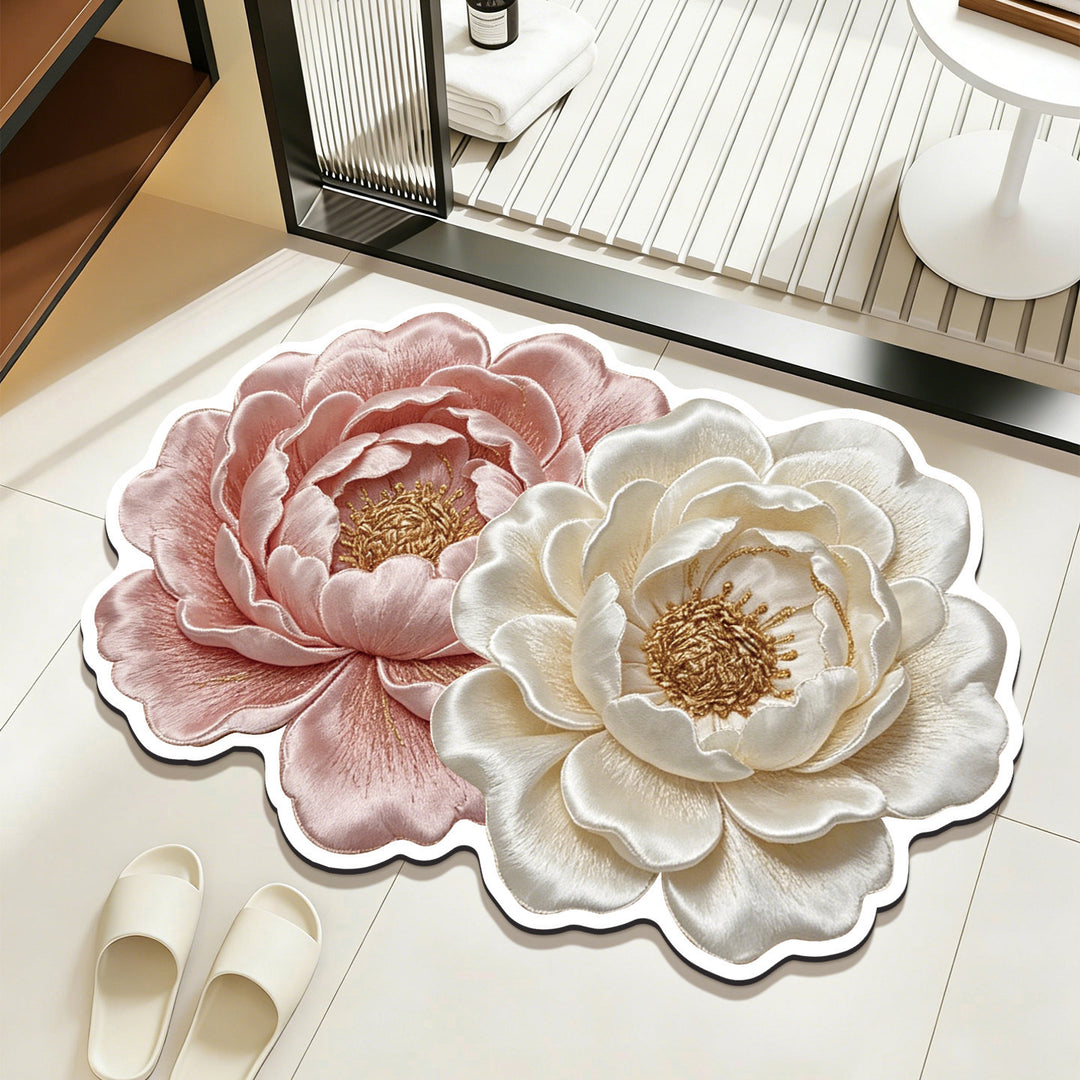 Floral Embroidered Bathroom Rug