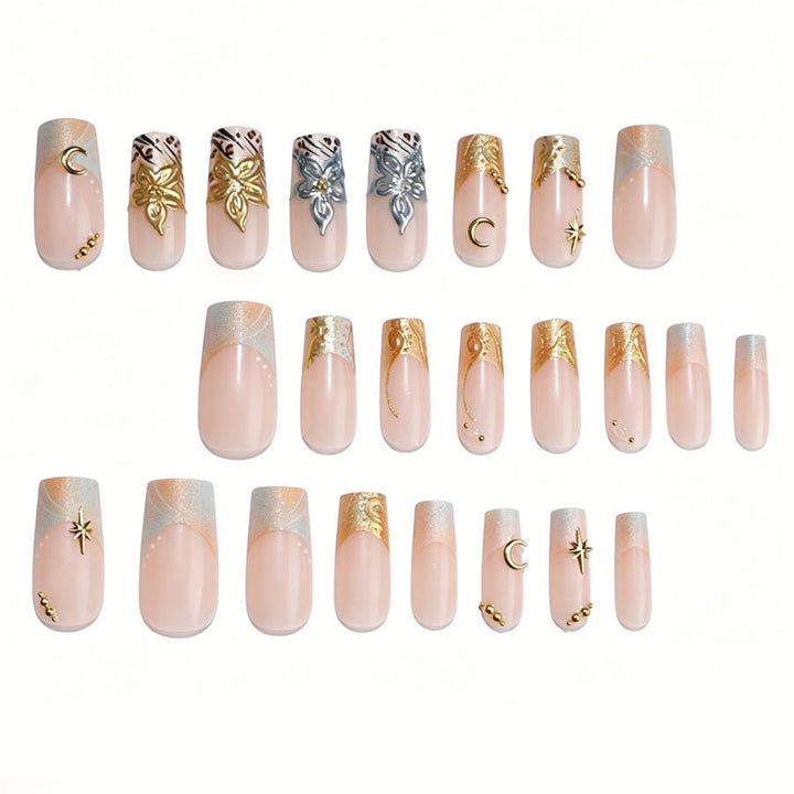 Luxurious artificial nail set with creative floral design and golden accents Stornfield