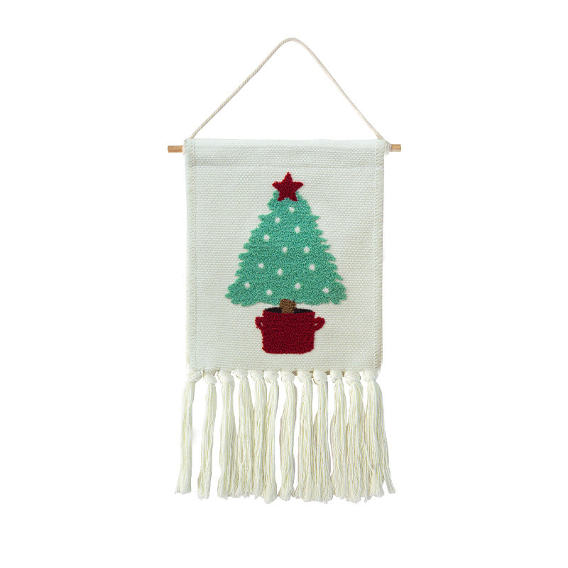 Woven cotton blend wall hanging with tufted cactus motif and cotton fringes Stornfield
