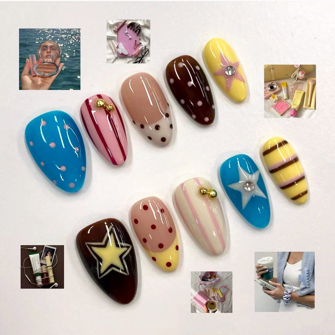 Artistic Press-On Nail Art Set with Fun Designs