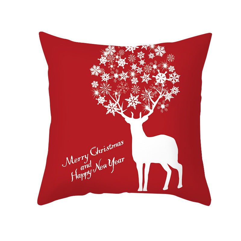 Decorative Holiday Throw Pillow Cover with Script Greeting and Antler Motif