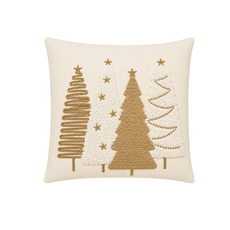 Embroidered Textured Christmas Tree Square Throw Pillow Cover