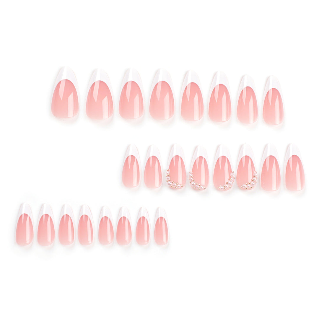 Artificial nail set with elegant French lace and pearl-decorated accents Stornfield