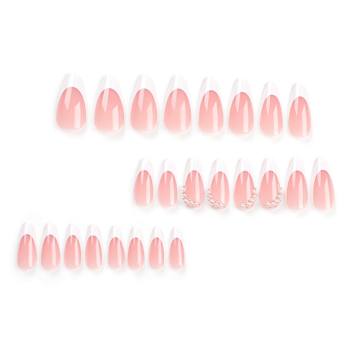 Artificial nail set with elegant French lace and pearl-decorated accents Stornfield