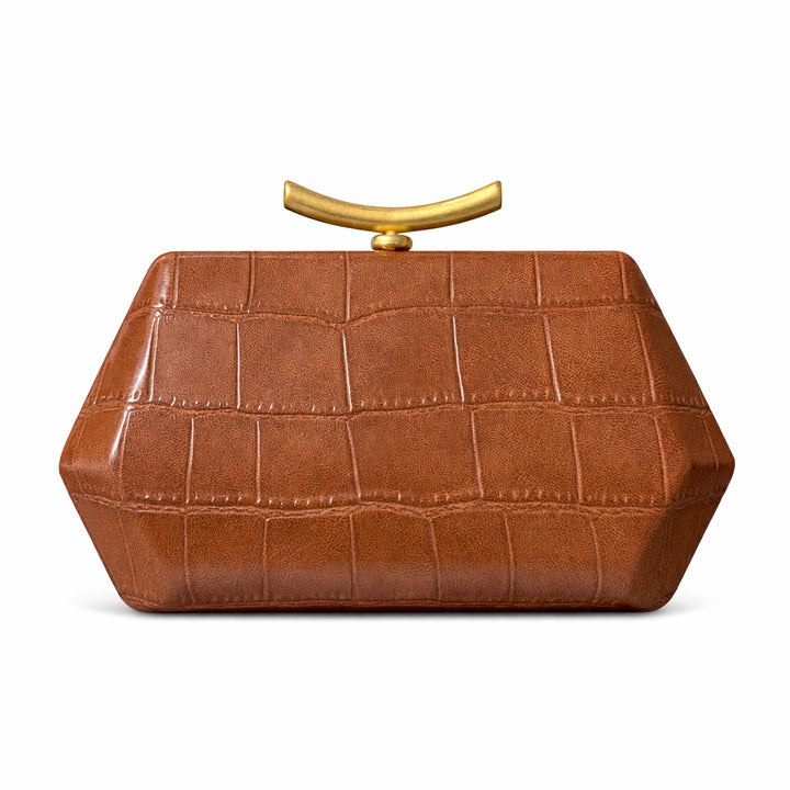 Structured Crocodile-Patterned Handheld Clutch
