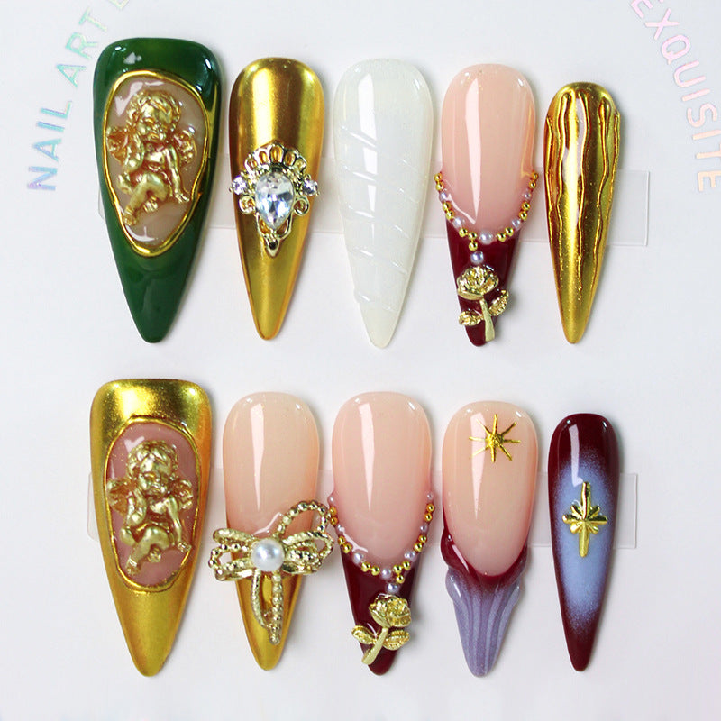 Artificial nail set with glamorous decorations and elaborate details Stornfield