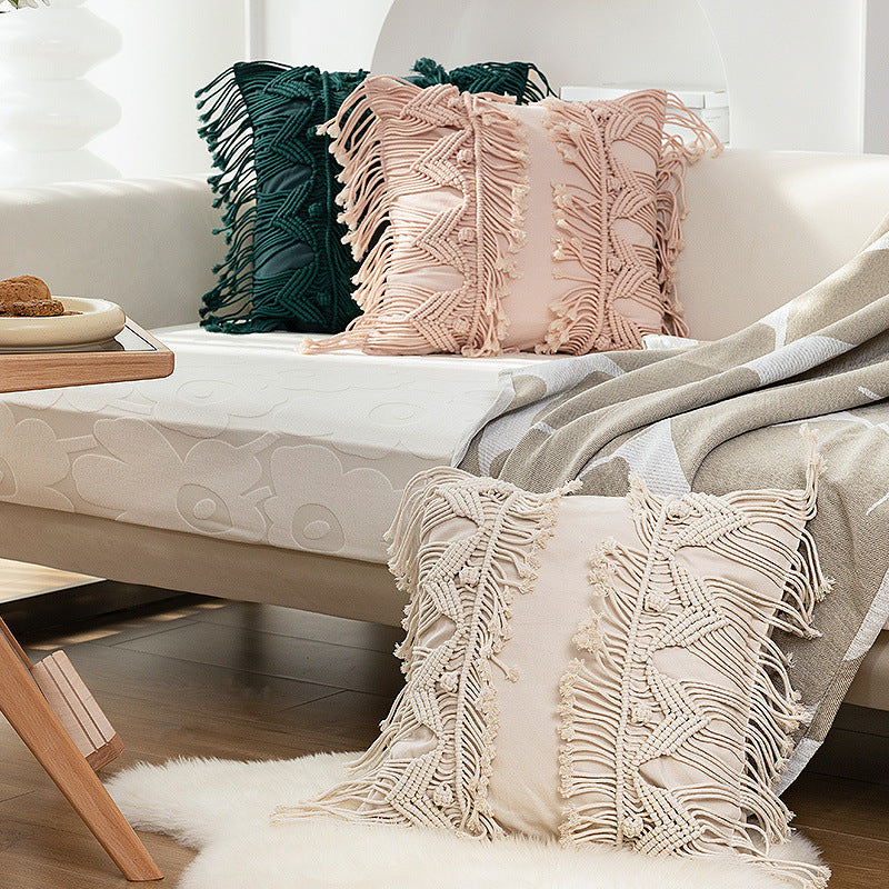 Macrame Front Cushion with Hand-Knotted Fringe Trim