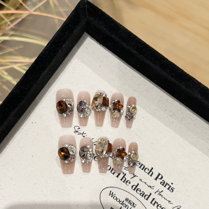 Elegant Crystal-Accented Press-On Nail Set