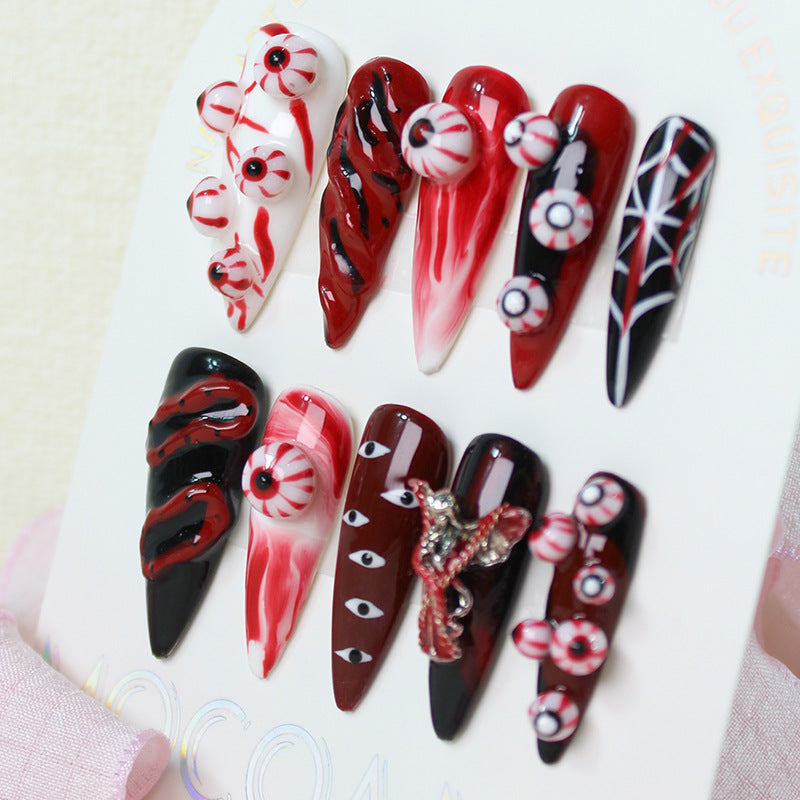Halloween Fake Nail Set with Creepy Eyes and Snake Designs Stornfield
