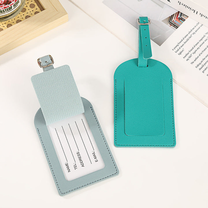 premium vegan leather luggage tag with adjustable buckle and clear ID window Stornfield