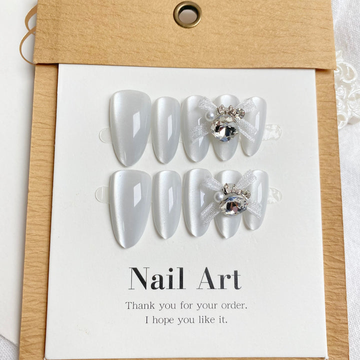 Decorative Press-On Nail Art Set with Jewel Embellishments