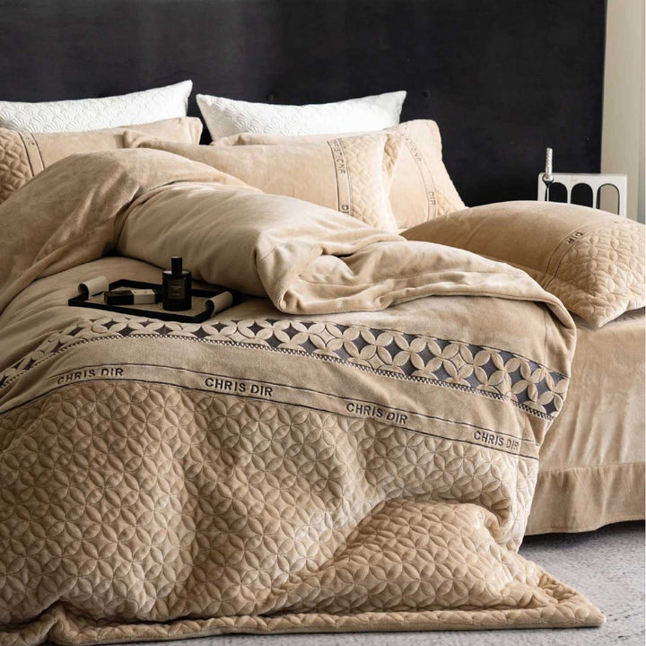 Plush Quilted Velvet Luxury Duvet Cover Set with Decorative Shams
