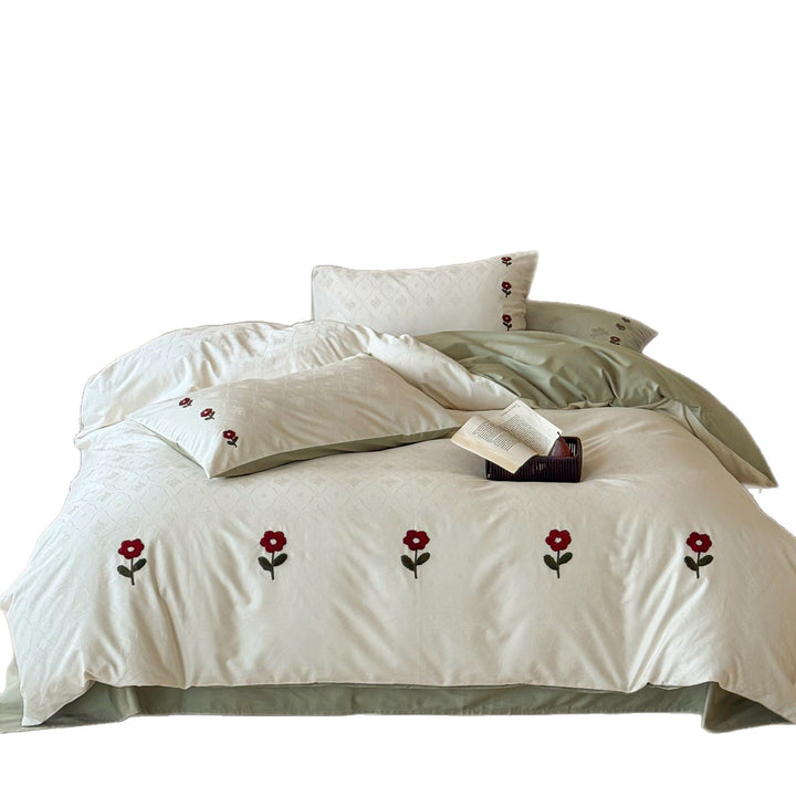 Embroidered Poppy Jacquard Duvet Cover Set with Reversible Sateen Back