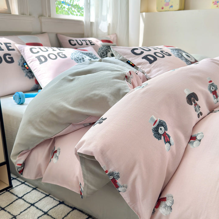 Cotton Printed Duvet Cover Set with Cute Dog Illustration