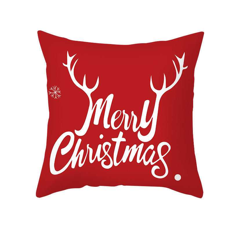 Decorative Holiday Throw Pillow Cover with Script Greeting and Antler Motif