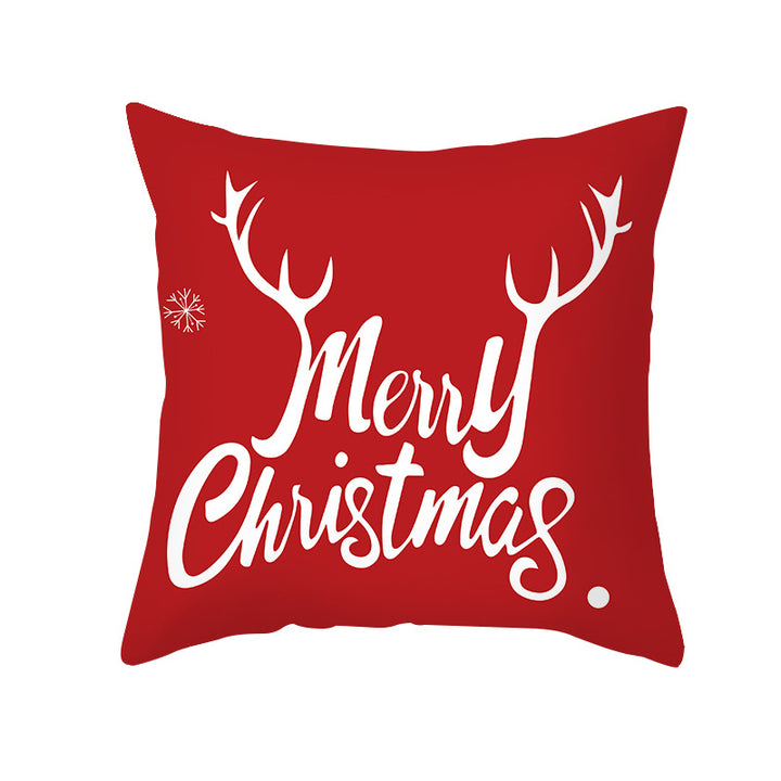 Decorative Holiday Throw Pillow Cover with Script Greeting and Antler Motif