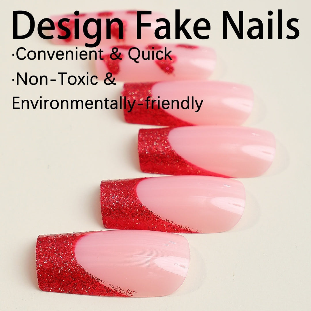 Acrylic nail set with glamorous heart designs and glitter accents Stornfield