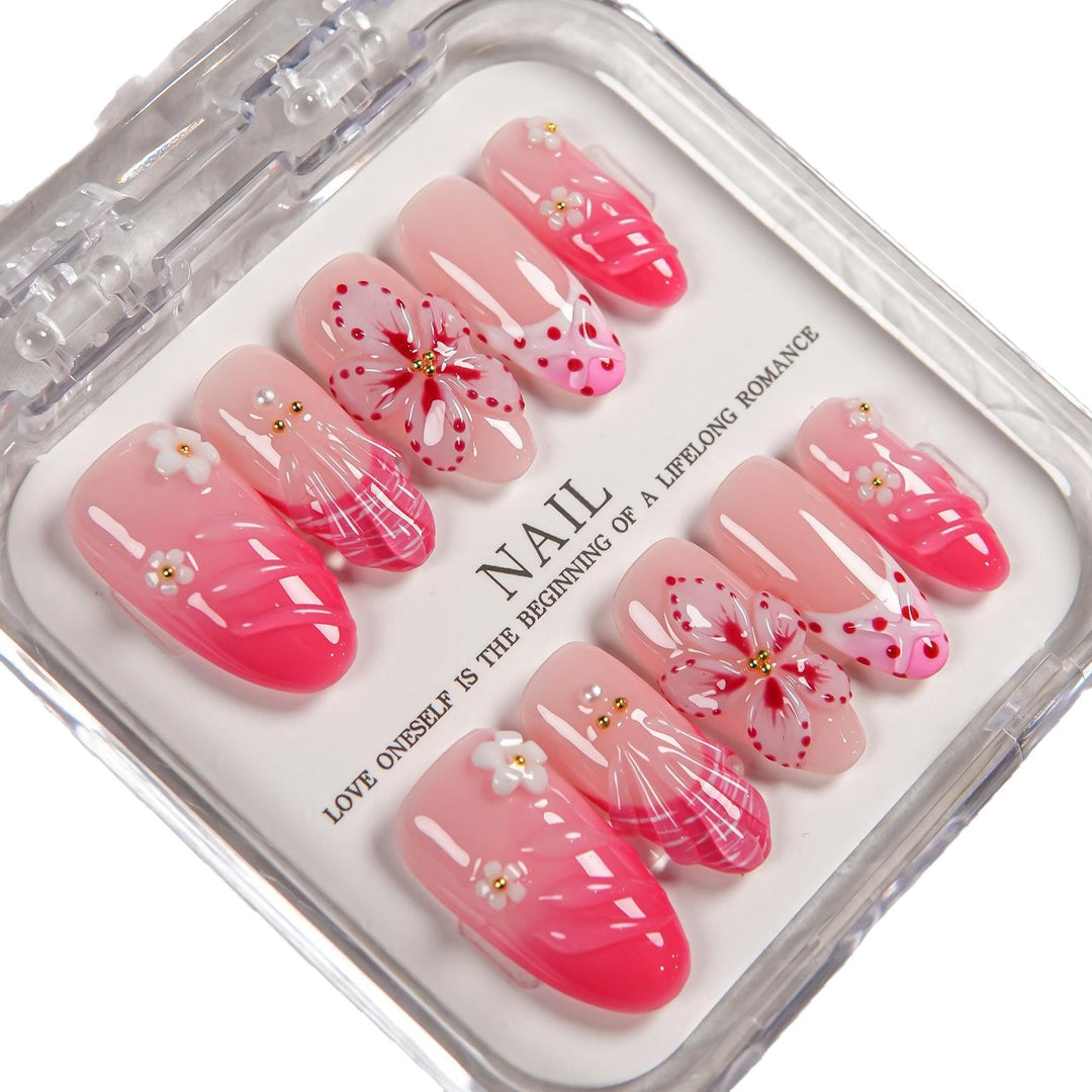 Decorative Press-On Nail Set with Floral Designs