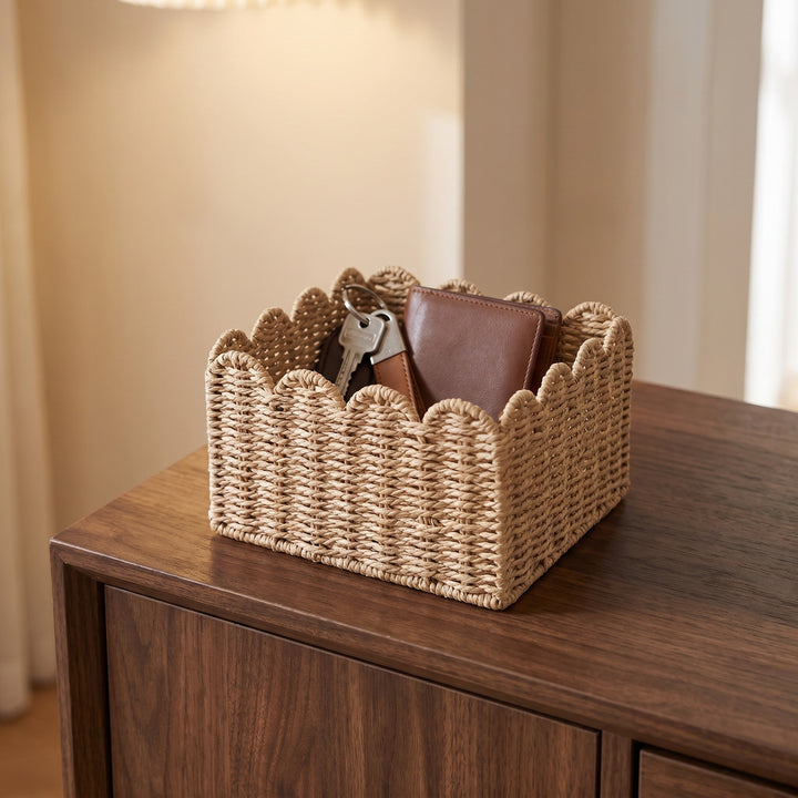 Handcrafted storage basket with curved edge Stornfield