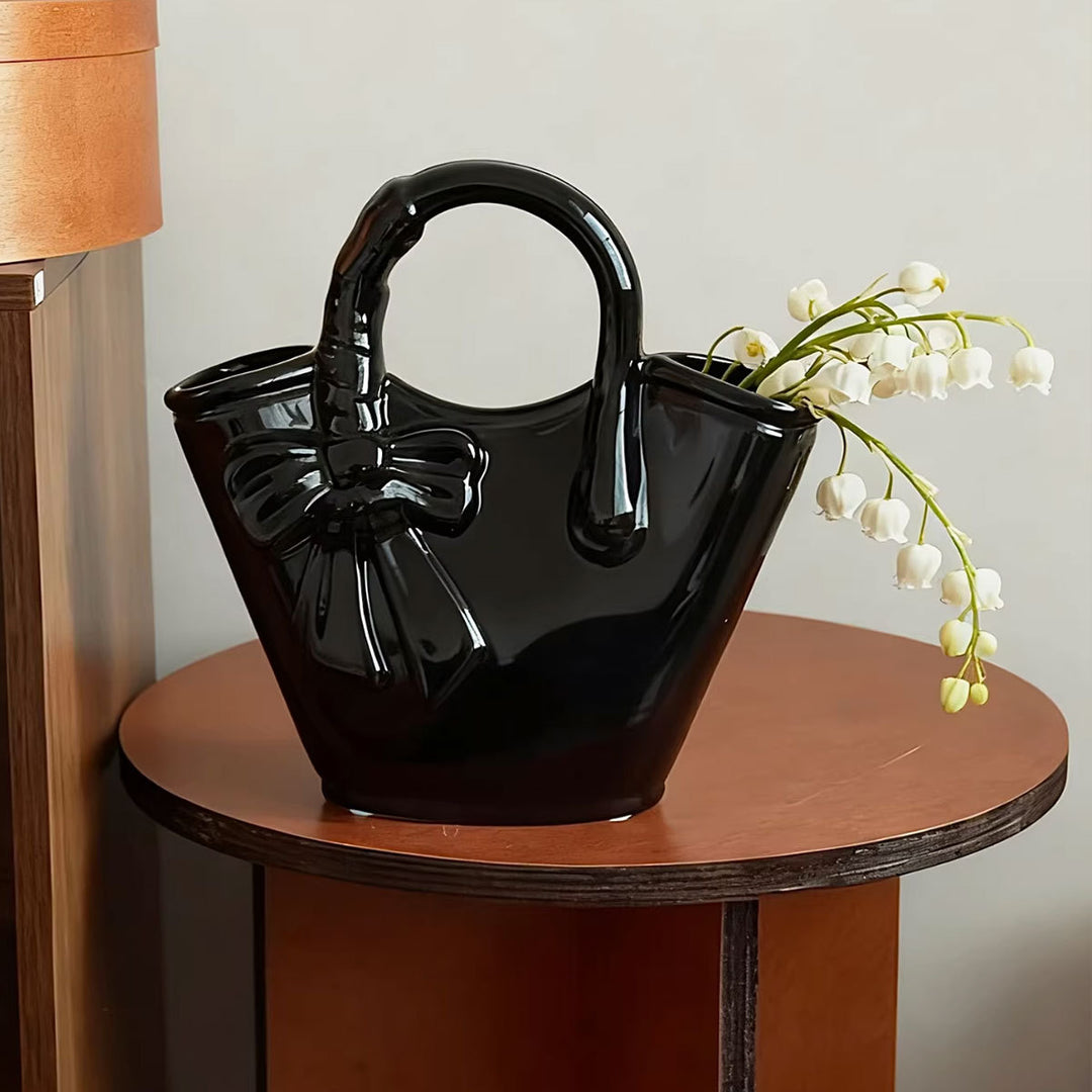Decorative Bow-Design Ceramic Handbag Planter