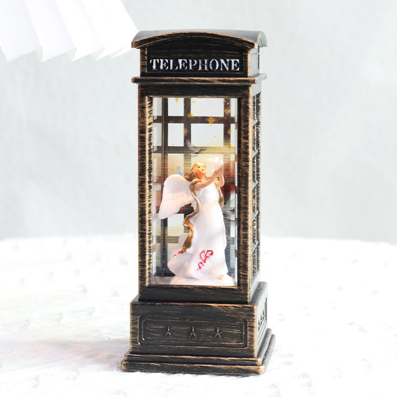 Decorative Light-Up Telephone Booth Figurine