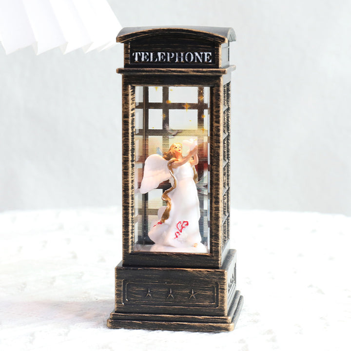 Decorative Light-Up Telephone Booth Figurine