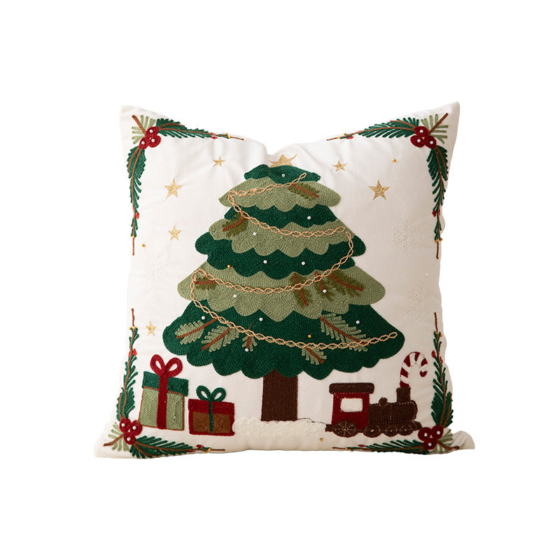 Embroidered Christmas cushion cover with reindeer and pine branch motif Stornfield