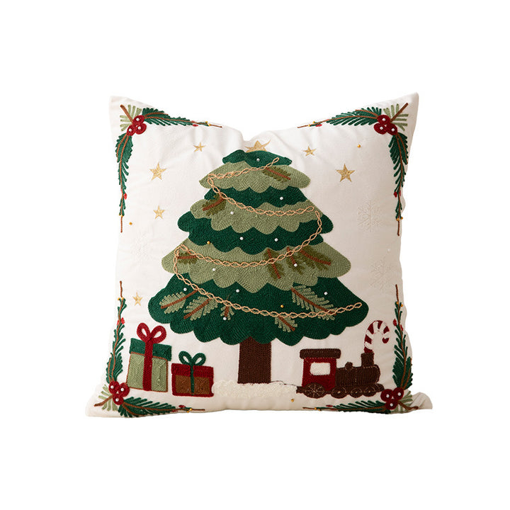 Embroidered Christmas cushion cover with reindeer and pine branch motif Stornfield