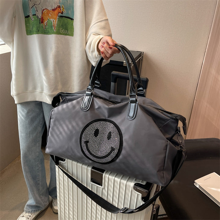 Fashionable Multi-Pocket Smile Print Duffle Bag Stornfield