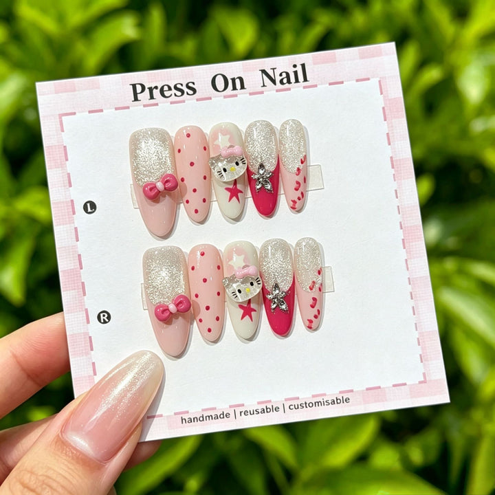 Artistic Press-On Nail Set with Floral and Patterned Designs