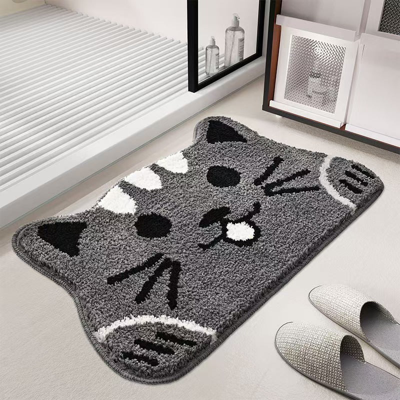 Plush Non-Slip Cat Face Shaggy Bath Mat