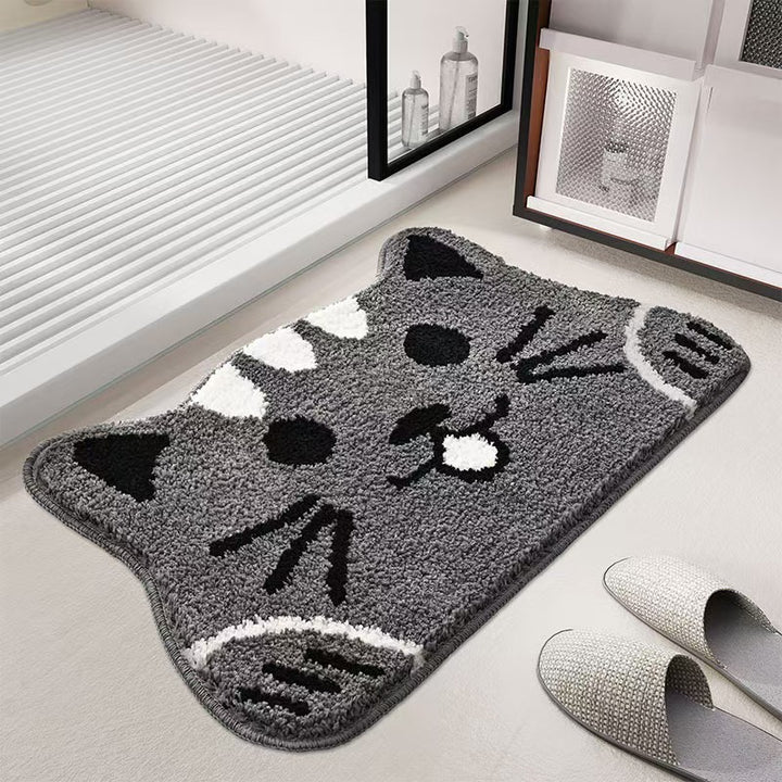 Plush Non-Slip Cat Face Shaggy Bath Mat
