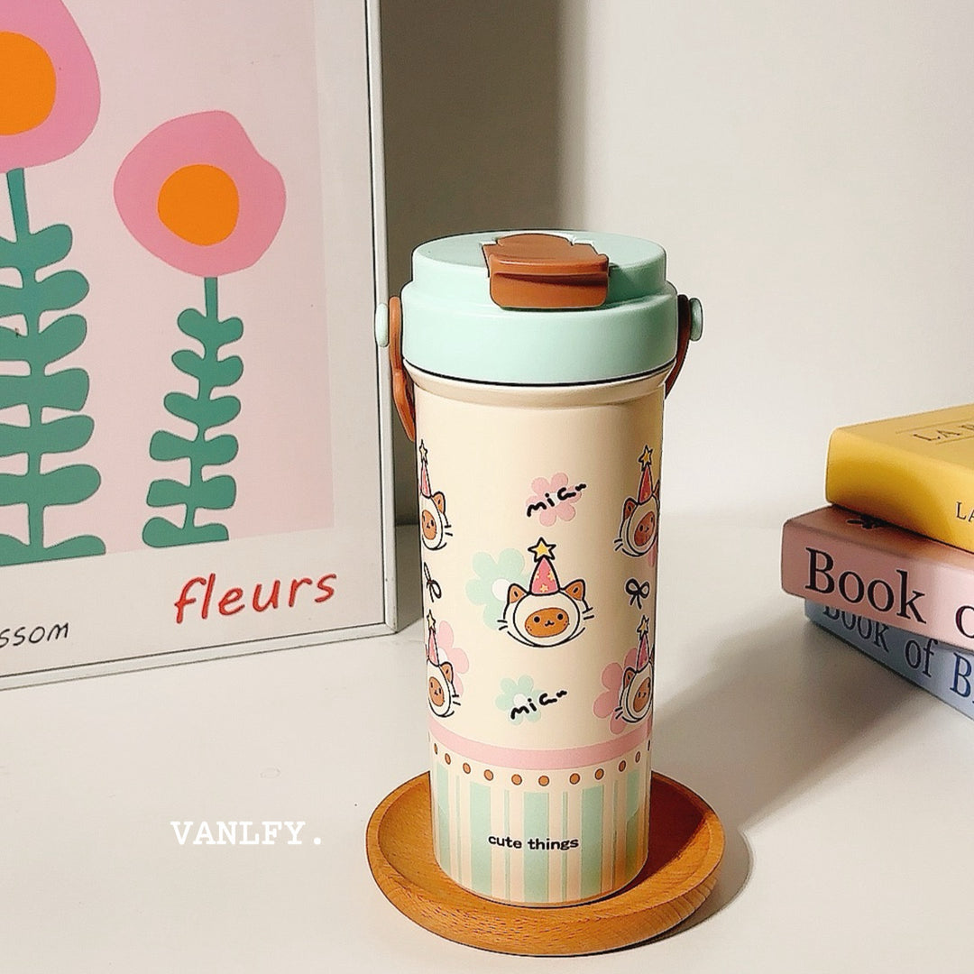 Women's insulated drinking cup with secure flip lid and cute dog design Stornfield