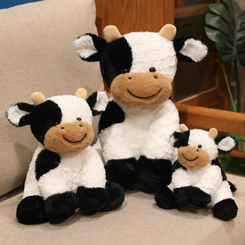 Plush Sitting Cow Cuddle Buddy with Ultra-Soft Faux-Fur Snout and Embroidered Smile Stornfield