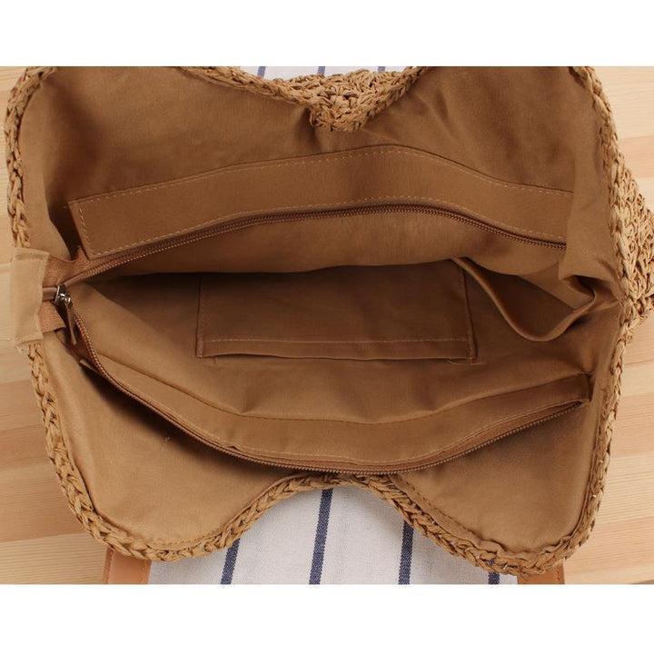 Generous straw shoulder bag with leather handles Stornfield