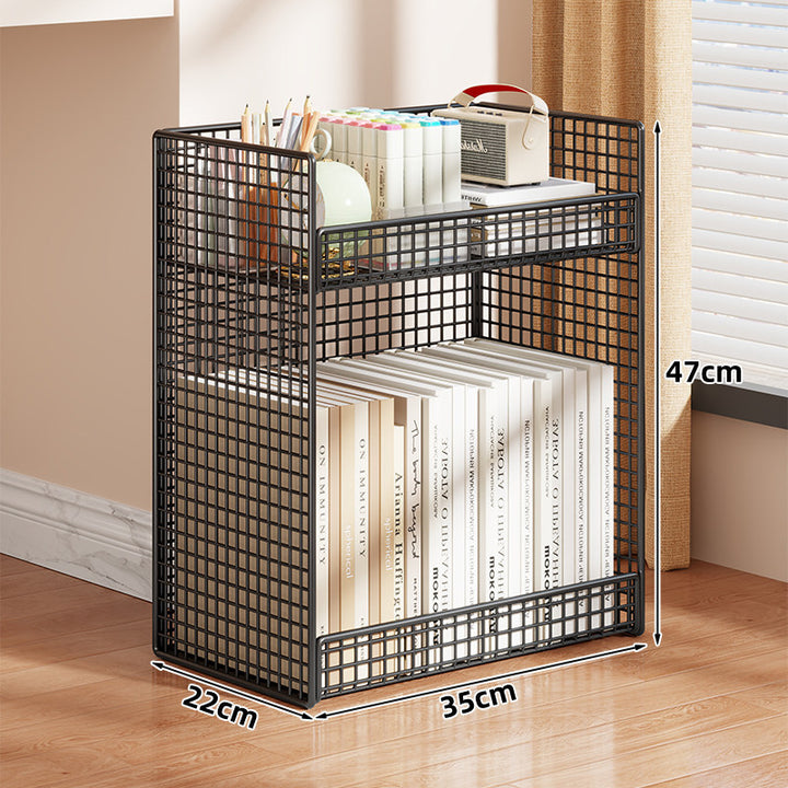Vertical Grid-Mesh Double-Layer Desktop Book and Stationery Organizer
