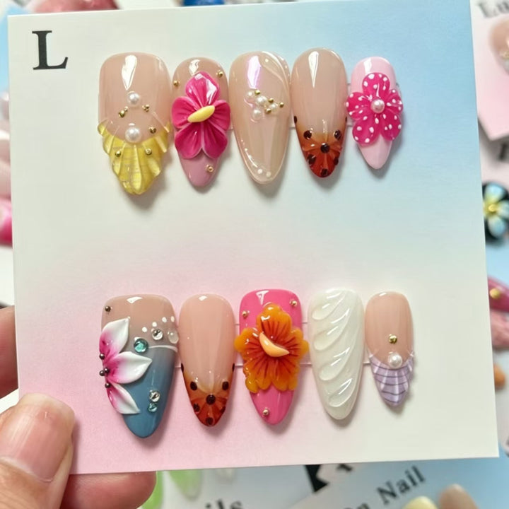 Decorative Press-On Nail Art Set with Floral Accents
